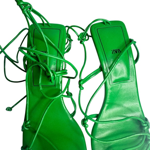 ZARA TIE STRAP HEELED SANDALS Faux Leather Strappy Ankle Lace Up‎ US 7.5 EU 38 - Picture 4 of 14